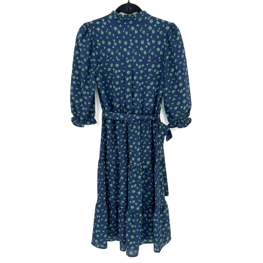 Monteau Los Angeles Navy Green Floral Tiered Midi Dress Small Cottagecore Brunch - Picture 5 of 10